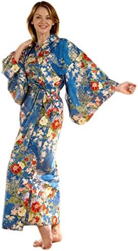 Ladies Cotton Kimono 'Spring Festival' - Royal Blue, 55ins length