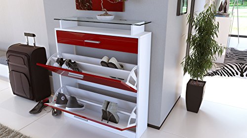 Schuhschrank Schuhkipper Loret, Korpus in Weiß matt / Front in Weiß Hochglanz - 3
