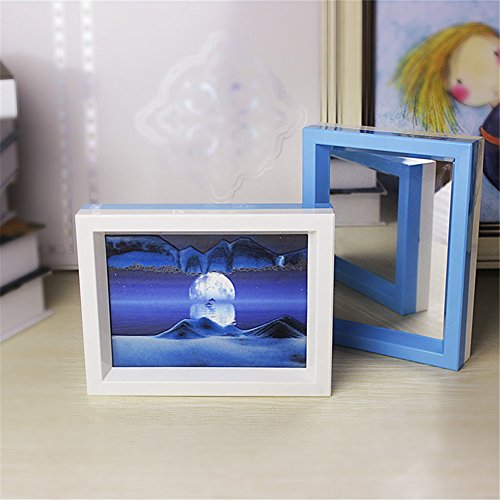Deerbird® Illusion Paysage Moving Sand Painting Frame Vision 3D Dynamic Sand Picture avec Double Cadre de Couleur Attache Miroir Bureau Art