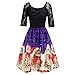 Produktbild Weihnachten Kleid,Abend Party Vintage Swing Dress Schlanke Partykleid Langarm Resplend 1/2 Ärmel V-Ausschnit Abendkleid Bowknot Slim Fit Cocktailkleid Spitze Patchwork Ballkleid