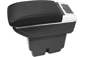 MARCHFA Caja de almacenamiento de reposabrazos para fiesta 2009-2017, caja de reposabrazos con 7 puertos de carga USB, 1 pieza (costura negra)