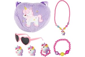 RHHGHY Gifts for Girls,7PCS Unicorn Purse for Little Girls,Unicorn Crossbody Bag with Jewelry Set,Unicorn Bag,Necklace,Bracelet,Ring,Earrings,Sunglasses