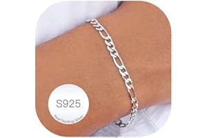 DORANA 925 Silver Figaro Chain Bracelet 3mm/5mm Sterling Silver Bracelet for Women Fade-Proof Ladies Silver Bracelets Mum Gifts for Birthday Mothers Day