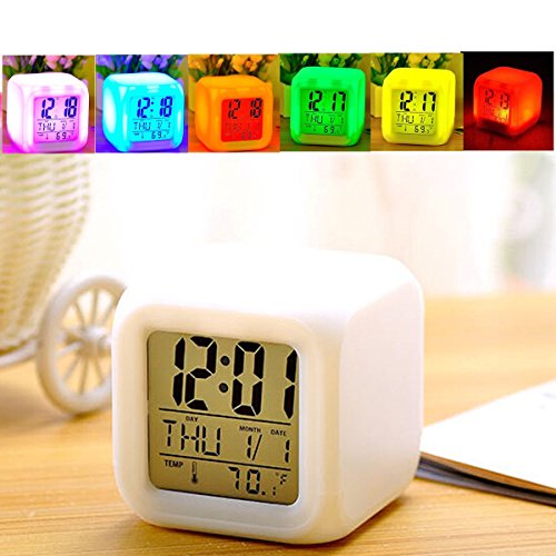 Cadillaps LED Wecker Tischuhr Mit 7 Farbe Temperatur Kalender Multionnal Uhr - 9