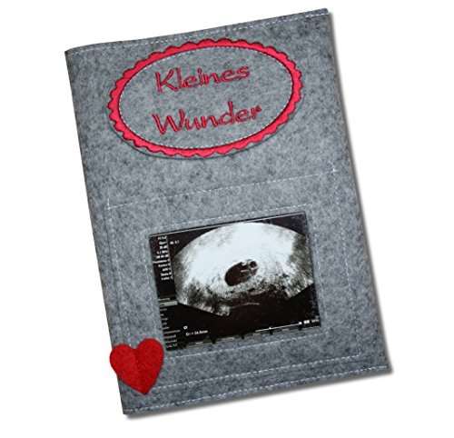 Mutterpass-/Mutter-Kind-Pass-Hülle mit Ultraschallbild aus Wollfilz