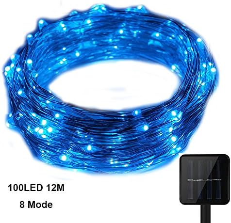 KEEDA Solar Copper Wire Lights,100LED 8 Mode 39.37ft/12m Waterproof Solar Fairy Starry Lights, Garden Outdoor Light Ambiance Lighting for Outside Christmas Tree Decoration (Blue)