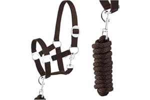 JA HORSE Kit de longe de laisse avec mousqueton réglable Licol de cheval, cheval en bois, corde de fixation (mousqueton marron foncé, poney)