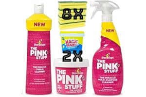 D'ANIELLO 4er Reinigungsset - Pink Stuff Cleaning Reinigungspaste 850gr - Cremereiniger Mehrzweck 500ml - Mehrzweck-Reinigungsspray 750gr- Inklusive 8x Reinigungsschwamm
