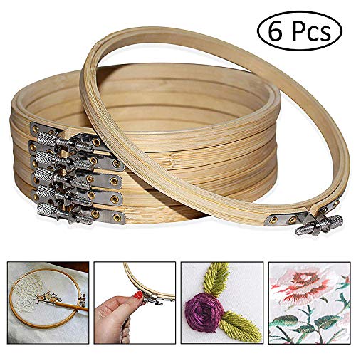 Set Bastidores 6 Piezas - Aros para Bordar 15cm de Bambú Punto de Cruz - Bastidores Tambor Ajustable Marcos Circulares - Bastidores Redondos para Manualidades, DIY, Costura (6 Pcs)