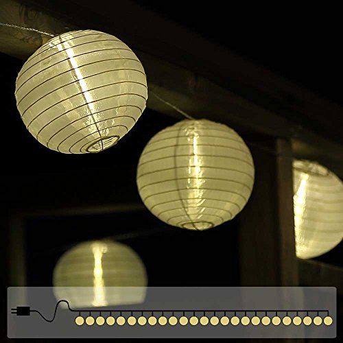 Lampion Lichterkette mit 25 LED Lampions weiß Ø 15 cm für außen Strom von Gartenpirat®