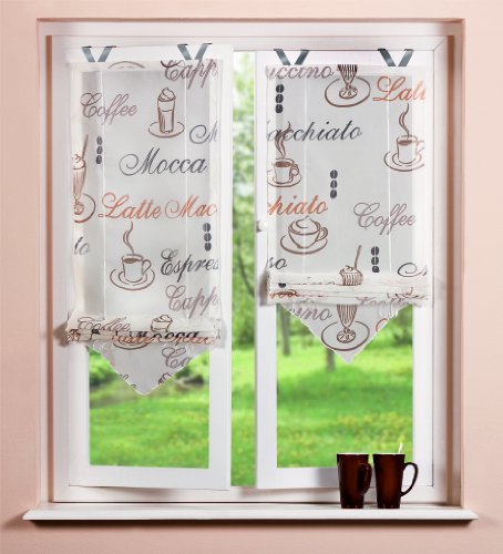 Home fashion 57232-802 Bändchenrollo „Cafe“ mit Haken, Voile, 140 x 60 cm, creme - 2