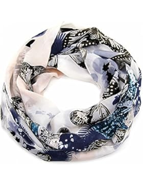 ManuMar Loop-Schal für Damen | Hals-Tuch mit Schmetterlinge-Motiv als perfektes Sommer-Accessoire | Schlauch-Schal...