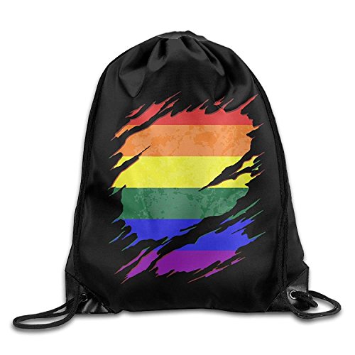 Funny&shirt LGBT Gay Pride Rainbow Flag Ripped Drawstring Pack Beam Mouth Gym Sack Rucksack Shoulder Bags For Men & Women
