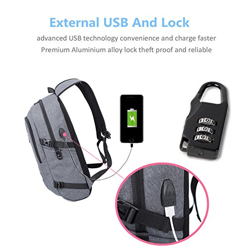 Yogaw Laptop Rucksäcke bis zu 15,6 Zoll Leichte Tagesrucksäcke für Schul Geschäft Mehrzweck Backpack haben USB Kabel und Ladeanschluss – Grau - 3