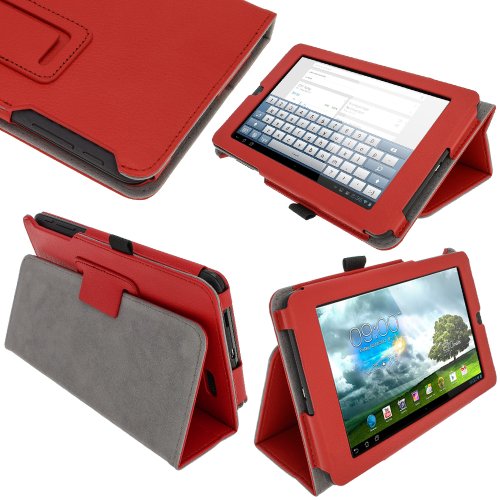 igadgitz Rot PU Ledertasche Hülle Folie Cover für Asus MeMO Pad ME172V 7" Tablet mit Multi Winkelbetrachtung Stand + Stylus Schift Halter + Displayschutzfolie