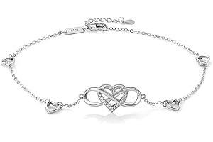 LINJINDE cavigliera argento 925 vero sterling donna infinito segno gioielli per donne ragazze ragazza, cuore cubic zirconia cavigliere Infinity amore braccialetto regalo per festa di compleanno