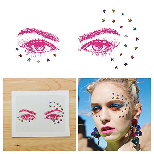 Tattify Bindi Rave Colorful Stars Temporary Face Rocks - Dance Punk - Other Styles Available - High Quality and Fashionable Temporary Rhinestone Gem Face Jewel Stickers - Pre-Connected Adhesive Strips
