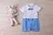 Baby Boy Wedding Christening Formal Tuxedo Wear White Suit Outfit Romper Clothes (3-6 Months, Blue)