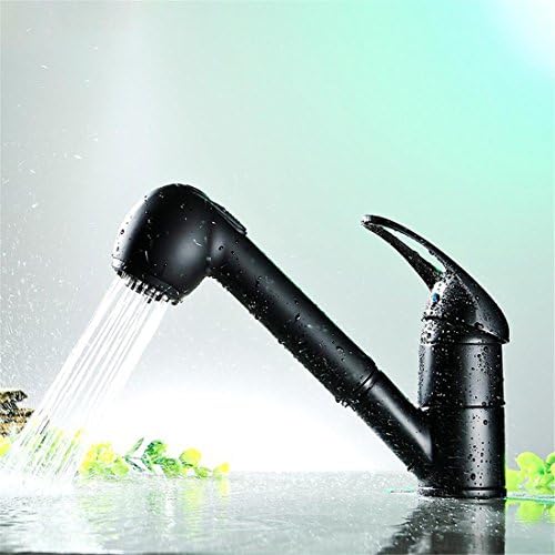 Black Bath Basin Taps Bathroom Kitchen Sink Hot And Cold Water Mixer , Can Pull out Double Outlet Swivel Spout Single Lever With Hoses , Modern Lavatory Faucet , A