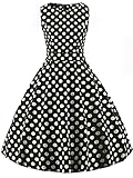 Handwäsche empfehlen FAIRY COUPLE 50s Retro Blumen Cocktail Schwingen Party Kleid mit Bogen DRT017(L,Schwarz-weiße Punkte)