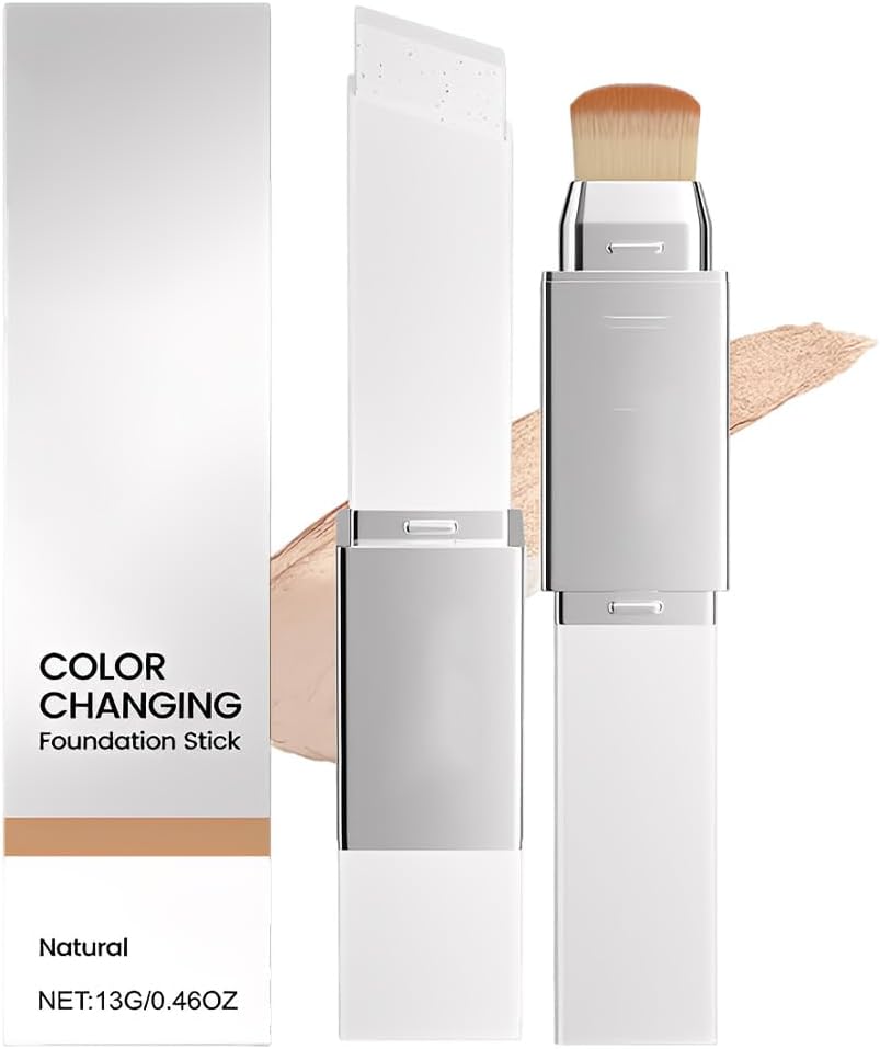 Base de maquillaje coreana en barra que cambia de color, stick foundation autoadaptativa con brocha integrada, cobertura natural media para mujer, acabado luminoso y acabado natural
