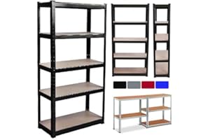 BRIEFNESS 5 Tier Shelving Unit Heavy Duty Metal Shelves Storage Boltless Rack for Garage Shed, Stand-Alone Industrial Shelving Rack, 180cmx90cmx40cm, Silver