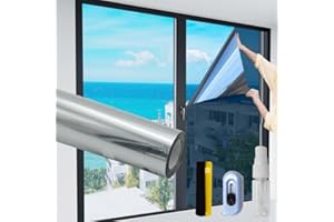 PXBSNB Folia przeciwsłoneczna na okno, do użytku wewnątrz i na zewnątrz, samoprzylepna, folia okienna, ochrona przed słońcem, srebrna folia termiczna na okno, bez pozostawiania śladów, 44,5 x 600 cm