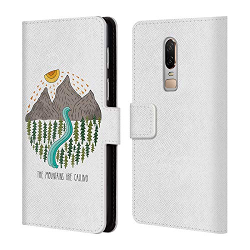 Official Pom Graphic Design The Mountains Are Calling Typography 2 Leather Book Wallet Case Cover Compatible For OnePlus 6