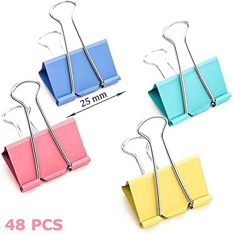MPTECK @ 48 Pieces 25mm Foldback Clips Mini Metal Paper Binder Clips Office Essential Random colors mixed color for School Home Office Organiser