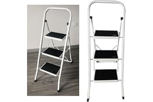 AUTOFU Escabeau 3 Marches, Escabeau à 3 Marches Pliant en Acier, Marchepied Echelle Pliable, Tabouret Pliant Charge Max.150Kg