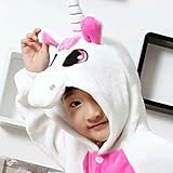 Feoya Cosplay Kostüme Tier Kinder Unisex Flannel Tierkostüme Cartoon Einhorn Nachtwäsche Pyjamas Winter Schlafanzug Beste Geschenk für Weinachten Jumpsuit Halloween Kinderparty Größe XXL - Rosa - 