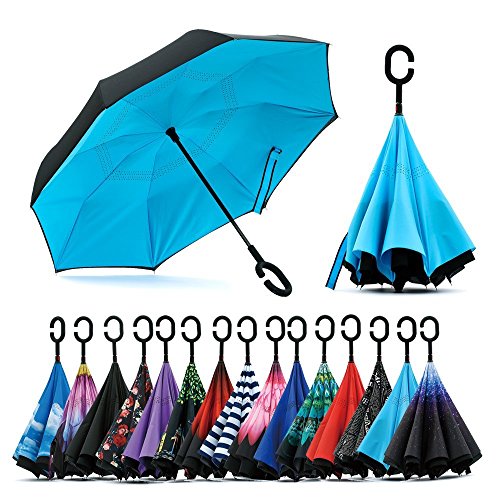 Jooayou Parapluie Inversé, Anti-UV Double Couche Coupe-Vent Parapluie, Mains Libres poignée en Forme C Parapluie