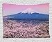 Produktbild MLNHY Fuji Tapestry, Spring Season Picturesque of Cherry Blossoms Sakura Pink Violet Tones Sky, Wall Hanging for Bedroom Living Room Dorm, 80 W X 60 L Inches, Lilac and Multicolor
