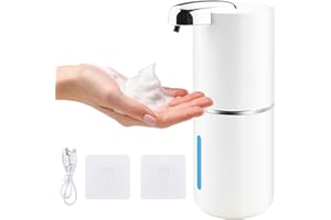 Foydream Dispenser Sapone Automatico, 380 ML Schiuma Dispenser Sapone Bagno con Sensore Ricarica USB Regolabile Livello 4 per Bagni e Cucine Hotel Bianco