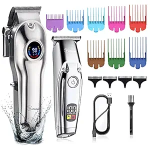 Hatteker Hair Clipper for Men IPX7 Waterproof Barber Clipper for Hair Cutting Kit Professional Cordless Rechargeable Hair T-Blade Trimmer Set with LED Display