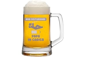 FASHWORK Boccale da Birra con Incisione papà - Non Disturbare papà in Carica - Boccale e Simpatico - Festa del papà - capienza 50 cl