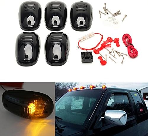 5pcs Bernsteinfarbige LED Cab Roof Roof Marker Light Chaser For Truck SUV 4WD (Black Smoked Lens)