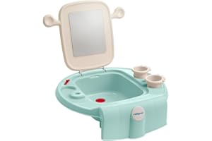 babywalz basics Kinderwaschbecken türkis - mit bruchsicherem Spiegel und Ablaufstöpsel - inkl. 2 Zahnputzbechern - leichte Montage - 39(L) x 13(B) x 40(H) cm - ab 12 Monaten