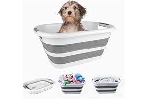 SHJOEE Plegable Bañera para Perros Multifuncional Caja Almacenamiento Cesta Colada Plegable 40L Cesto Ropa Sucia Limpia Cubo Plástico Estanco Organizador Portátil Bañera para Pequeños Medianos y Gatos
