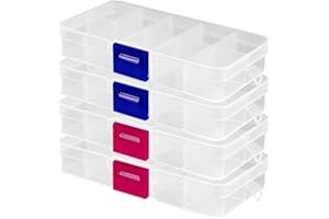 Cdemiy Almacenamiento de Plástico, 4 Pcs Ajustable Caja de Almacenamiento, con Separadores Ajustables de 10 Compartimentos, para Accesorios de Aretes Bordados de Cuentas de Joyería de Arte Artesanal