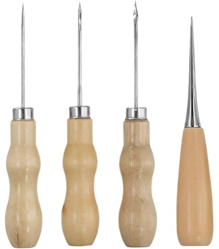 Set De 3 Alènes En Cuir - Manche En Bois | Pour Couture DIY | Réparation Cuir Et Toile