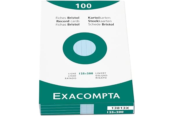 EXACOMPTA Étui de 100 fiches bristol ligné non perforé 125x200mm Bleu