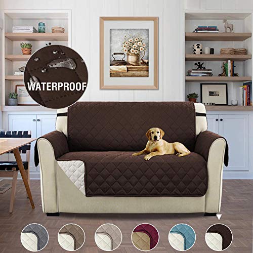 H.Versailtex 2 plazas Cover para Mascotas Doble Cara Anti-Deslizante del Pongis Cubierta Protectora Sofá Apoyabrazos de Funda, Anti-Sucio, Anti-agarrar,190cm×116cm - Marrón