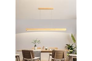 LANEKD Lámpara LED Moderna Colgante Comedor Madera Larga Lámpara Colgante Altura Ajustable Lámpara de Suspensión Para Mesa de Comedor Restaurante Cocina Techo Para Oficina Comedor Salón Lámpara (L80cm)
