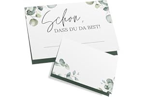 ZETTMANN® 50er Premium Tischkarten Hochzeit Schön dass du da bist 85x55mm I Tischkarten Geburtstag I Platzkarten I sehr gut beschreibbar (eukalyptus - liebe)