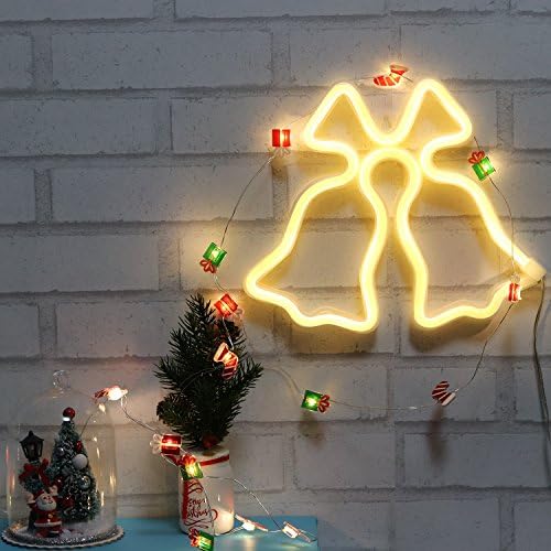 VSLIFE Christmas Jingle Bell Neon Lights Sign LED Wall Decor lights for Bedroom Girls Wedding Birthday Party USB and Battery Operated Night Light for New Year Xmax Gift(NEBEL)