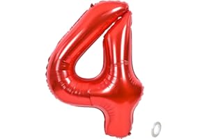 Balorise 40 Zoll Aluminium Luftballon Rot Zahl 4, Helium Unterstützt, Ballon Nummer 0-9, 10-100 (101cm), große Folienballons Dekoration für Geburtstagsfeier, Hochzeit, Jubiläum