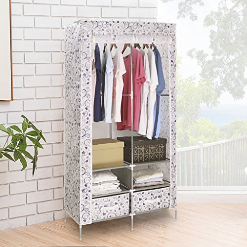 Finether Faltschrank Stoffschrank Textilschrank Faltkleiderschrank Stoffkleiderschrank Textilkleiderschrank faltbarer Kleiderschrank aus stoff mit Kleiderstange für Schlafzimmer Camping stabil 2-türig 170 x 87 x 45cm - 5