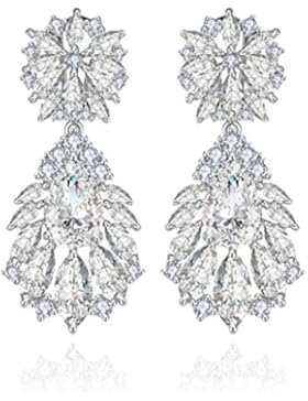 GULICX Hochzeitsschmuck Edle Ohrringe Weiße Kristall Zirkonia CZ Chandelier Silber-Ton Ohrhänger