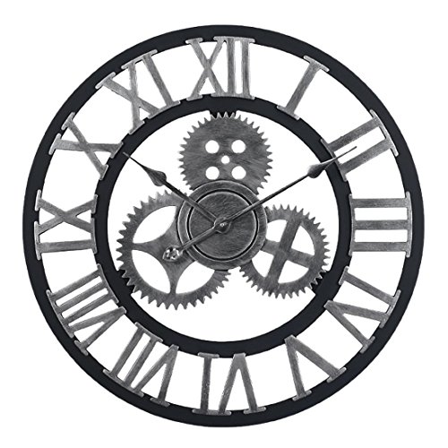 MAJOZ 60cm Horloge Pendule Murale XXXL Vintage Geante 3D Design Horloge Murales Silencieuse en Chiffres Romains pour Salon, Salle, Chambre, Cuisine, Bureau Maison Décor